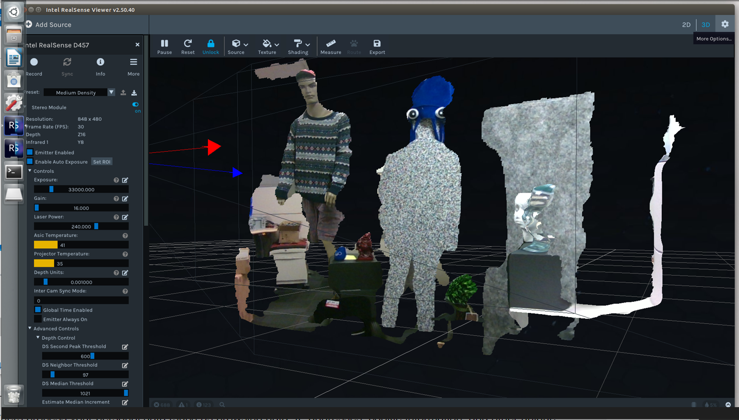 Intel RealSense D457 3D mapping rendering showing depth-captured scene