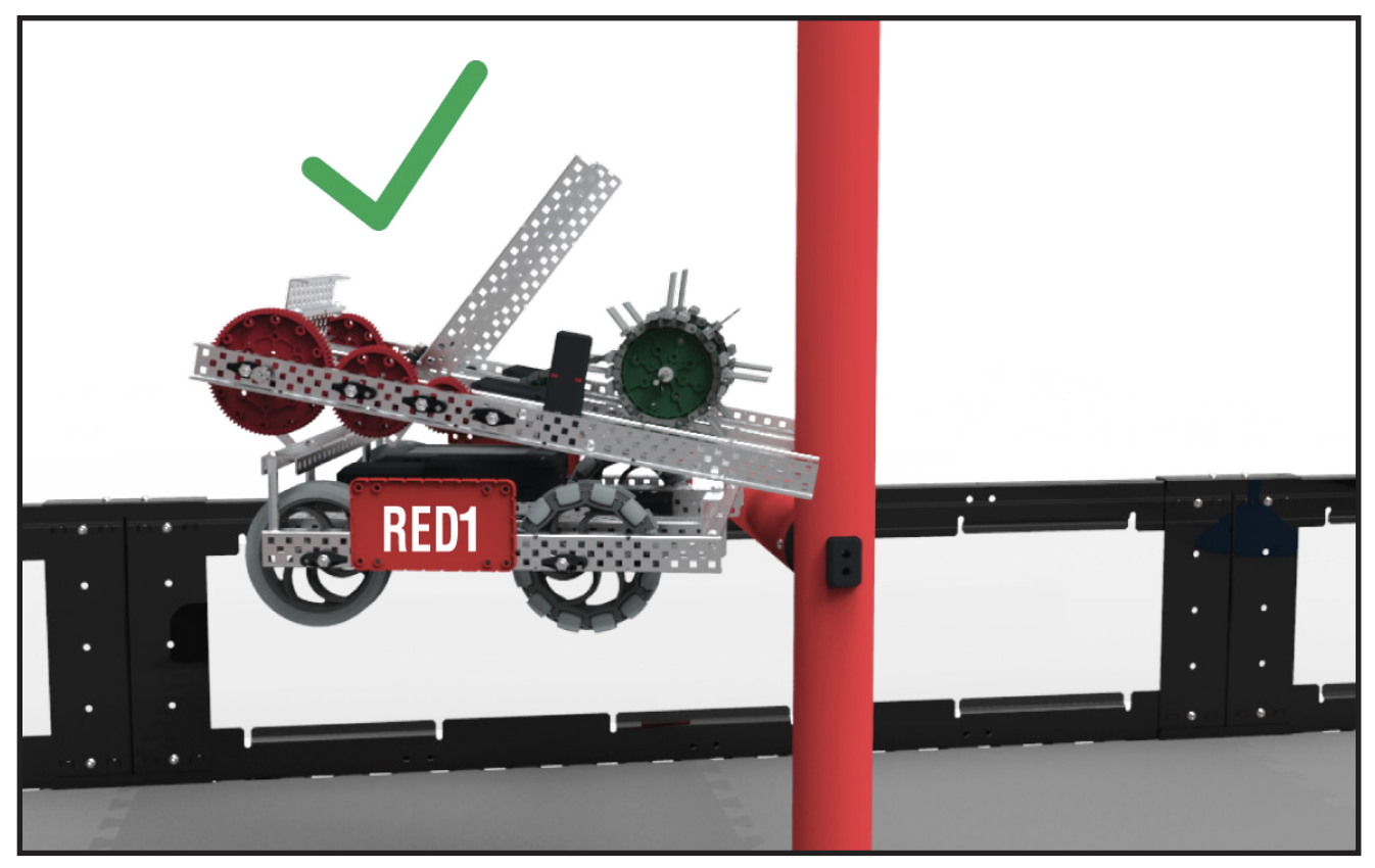 A VEX robot elevated on its Alliance's Elevation Bar